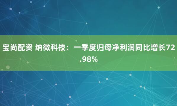 宝尚配资 纳微科技：一季度归母净利润同比增长72.98%